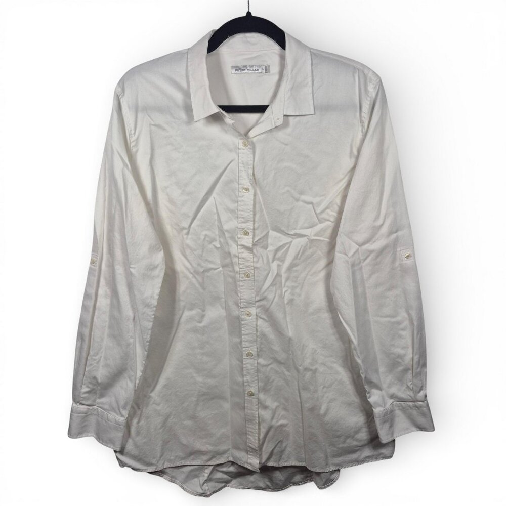 Peter Millar Top Womens Button Down Shirt Large Roll Tab Cotton Classic Career